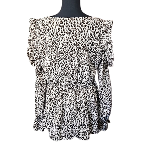 Oddi Women's Cold Shoulder Animal Print Long Sleeve Ruffles Blouse Size Large - Picture 5 of 16